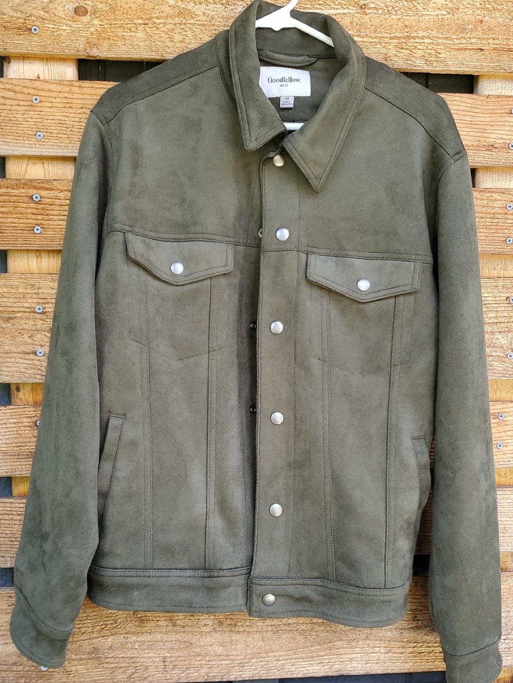 Medium Goodfellow & Co Olive Green Suede-Style Snap Jacket Mens